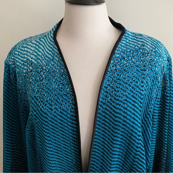 Ming Wang Acrylic Black & Blue Cardigan Jacket Plus Size 3X Side Vents - Picture 2 of 10